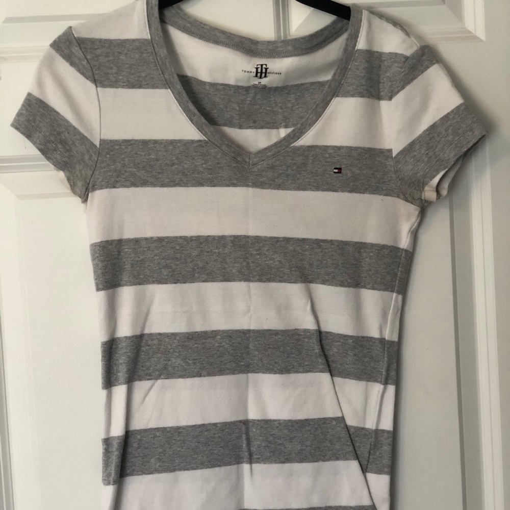 Grey and White Striped Tommy Hilfiger Tee